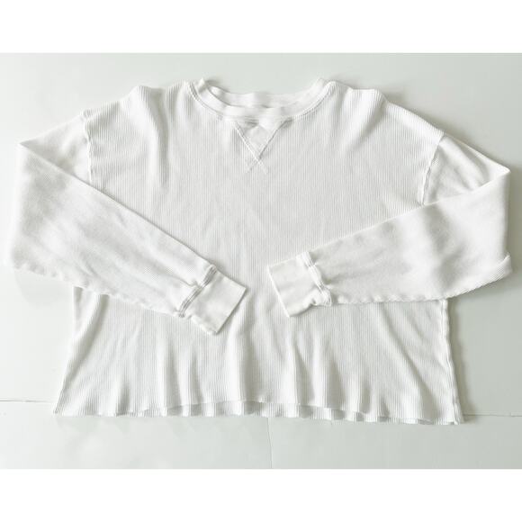 J Galt Waffle Knit Shirt Women One Size White Cropped Thermal Minimalist - Picture 1 of 7
